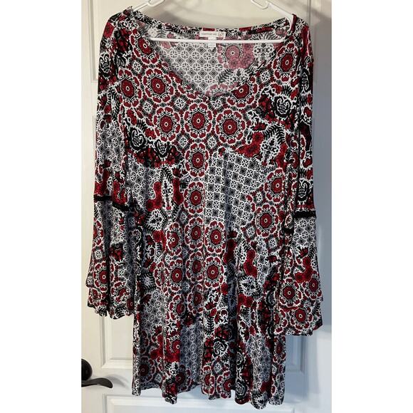 Westport Tops - Westport 1962 Multicolor Long Sleeve Flutter Bell Sleeve Long Tunic Top L